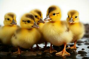 ai generado linda mullido pequeño pequeño amarillo patos ai generado foto