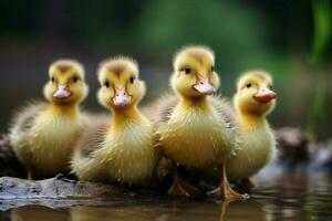 ai generado linda mullido pequeño pequeño amarillo patos ai generado foto