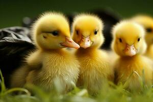 ai generado linda mullido pequeño pequeño amarillo patos ai generado foto