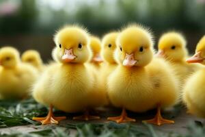 AI generated Cute fluffy small little yellow ducks AI Generated photo