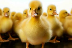 ai generado linda mullido pequeño pequeño amarillo patos ai generado foto