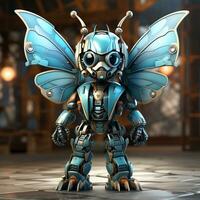 AI generated 3d Robot cartoon butterfly photo