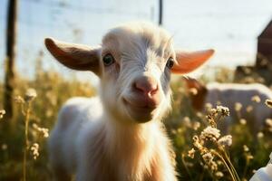 AI generated Cute Little baby goat in the field AI Generated photo