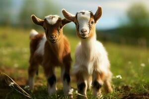 AI generated Cute Little baby goat in the field AI Generated photo