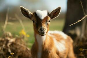 AI generated Cute Little baby goat in the field AI Generated photo