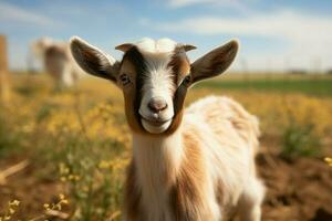 ai generado linda pequeño bebé cabra en el campo ai generado foto