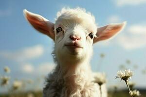 ai generado linda pequeño bebé cabra en el campo ai generado foto