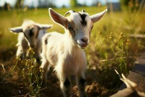 AI generated Cute Little baby goat in the field AI Generated photo