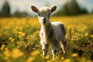 AI generated Cute Little baby goat in the field AI Generated photo