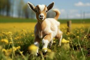 AI generated Cute Little baby goat in the field AI Generated photo