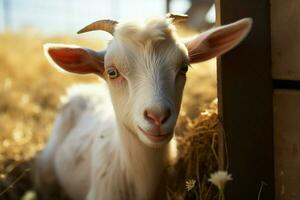 ai generado linda pequeño bebé cabra en el campo ai generado foto