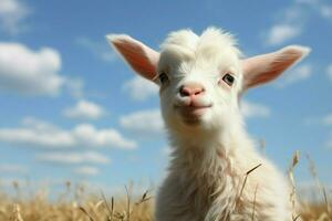 ai generado linda pequeño bebé cabra en el campo ai generado foto