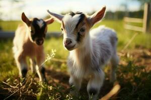 AI generated Cute Little baby goat in the field AI Generated photo