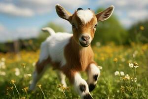 AI generated Cute Little baby goat in the field AI Generated photo