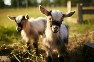 AI generated Cute Little baby goat in the field AI Generated photo