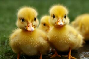 AI generated Cute fluffy small little yellow ducks AI Generated photo