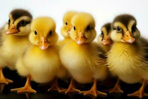 ai generado linda mullido pequeño pequeño amarillo patos ai generado foto