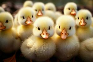 ai generado linda mullido pequeño pequeño amarillo patos ai generado foto