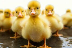 ai generado linda mullido pequeño pequeño amarillo patos ai generado foto