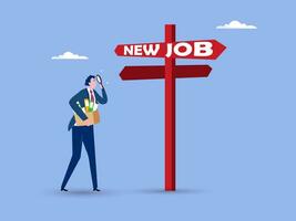 Change to new job, career or opportunity, new challenge to success, improvement or advancement, employment concept, businessman employee carrying stuffs changing to new job opportunity. vector