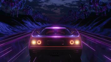 Loop Car and background neon retro wave 80s style video