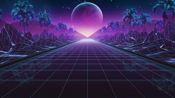 Loop background neon retro wave 80s style video