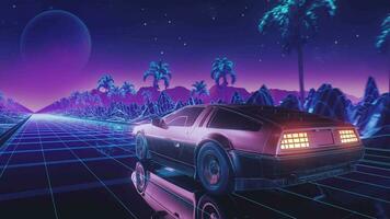 Loop Car and background neon retro wave 80s style video