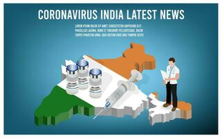 India mapa con covid-19 virus situación, salud cuidado problemas y lucha novela coronavirus concepto. vector ilustración eps10