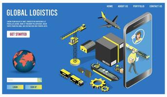 Modern Global logistic service concept with export, import, warehouse business and transport. Vector illustration eps10