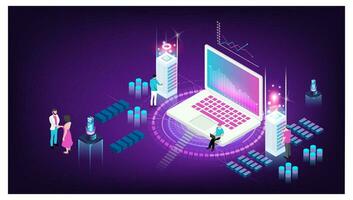 concepto de hospedaje servidor, digital información tecnologías, grande datos fluir Procesando, digital Ciencias laboratorio, datos centrar servidor habitación, nube base de datos, software, web desarrollo y programación concepto. vector