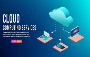 Isometric modern cloud computing and networking concept. Data protected on smart phone and online storage for Web cloud technology business. Vector illustration eps10