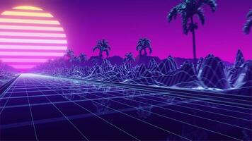 Loop background neon retro wave 80s style video