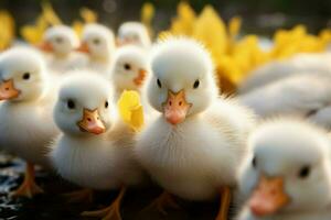 AI generated Cute fluffy small little yellow ducks AI Generated photo