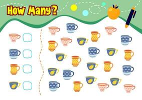 counting objects and food worksheet for kids vector