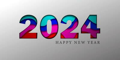 2024 Happy New Year paper cut greeting card. Vector New Year Eve colorful paper cut 2024 number