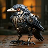 AI generated 3d Robot crow bird photo