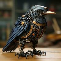 AI generated 3d Robot crow bird photo