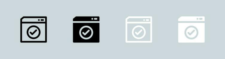 Accept icon set in black and white. Check mark signs vector illustration.