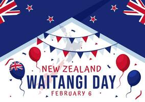 Happy Waitangi Day Vector Illustration on February 6 with New Zealand Flag and Map in National Holiday Flat Cartoon Background Design