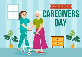 National Caregivers Day Vector Illustration on February 16th to Provide Selfless Personal Care and Physical Support in Healthcare Flat Background