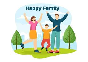 contento familia vector ilustración con mamá, papá y niños caracteres a felicidad y amor celebracion en plano niños dibujos animados antecedentes