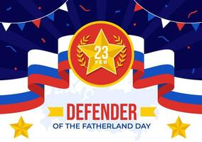 Defender of the Fatherland Day Vector Illustration on 23 February with Russian Flag and Star in National Holiday of Russia Flat Cartoon Background