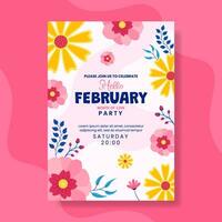 Hello February Invitation  Flat Cartoon Hand Drawn Templates Background Illustration vector