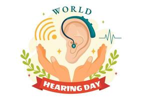 mundo escuchando día vector ilustración en 3 marzo a aumento conciencia en cómo a evitar sordera y oído tratamiento en plano cuidado de la salud antecedentes