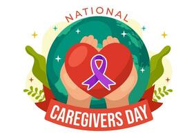 National Caregivers Day Vector Illustration on February 16th to Provide Selfless Personal Care and Physical Support in Healthcare Flat Background