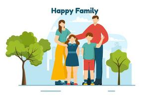 Happy Family Vector Illustration with Mom, Dad and Children Characters to Happiness and Love Celebration in Flat Kids Cartoon Background