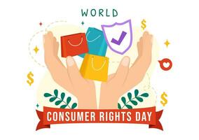 World Consumer Rights Day Vector Illustration on 15 March with Shopping Bags to be Respected and Protected in Flat Cartoon Background