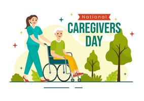 National Caregivers Day Vector Illustration on February 16th to Provide Selfless Personal Care and Physical Support in Healthcare Flat Background