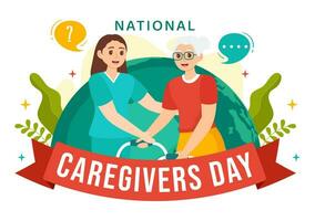 National Caregivers Day Vector Illustration on February 16th to Provide Selfless Personal Care and Physical Support in Healthcare Flat Background