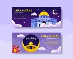 Isra Mi'raj Horizontal Banner Flat Cartoon Hand Drawn Templates Background Illustration vector